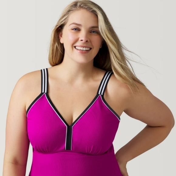 Free Country Women's Magenta Plus Size Track Stripe Tankini Size xxl - Picture 14 of 14